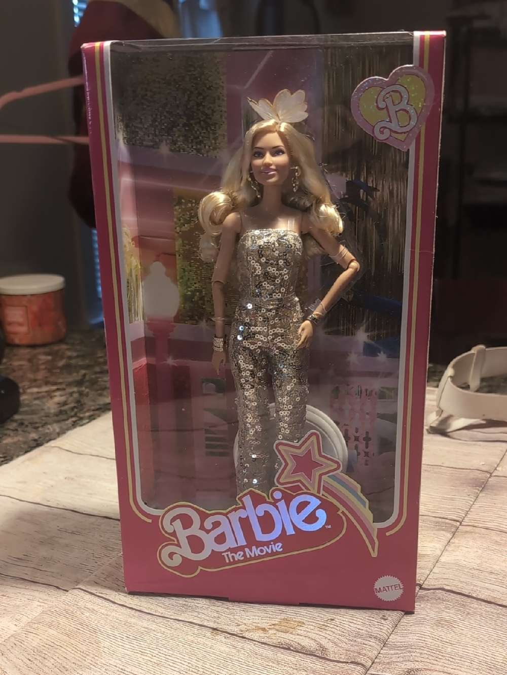 Barbie The Movie Margot Robbie In Gold Sequin Jumpsuit NIB Box